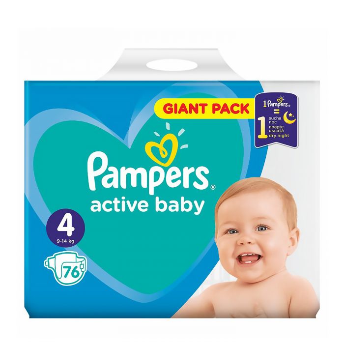 Scutece Pampers Active Baby Giant Pack, Marimea 4, 9-14 kg, 76 buc